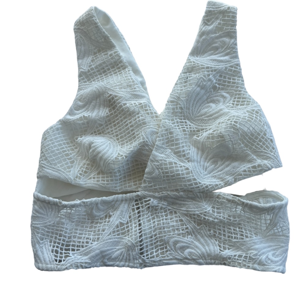 Line & Dot White Lace Cutout Crop Top